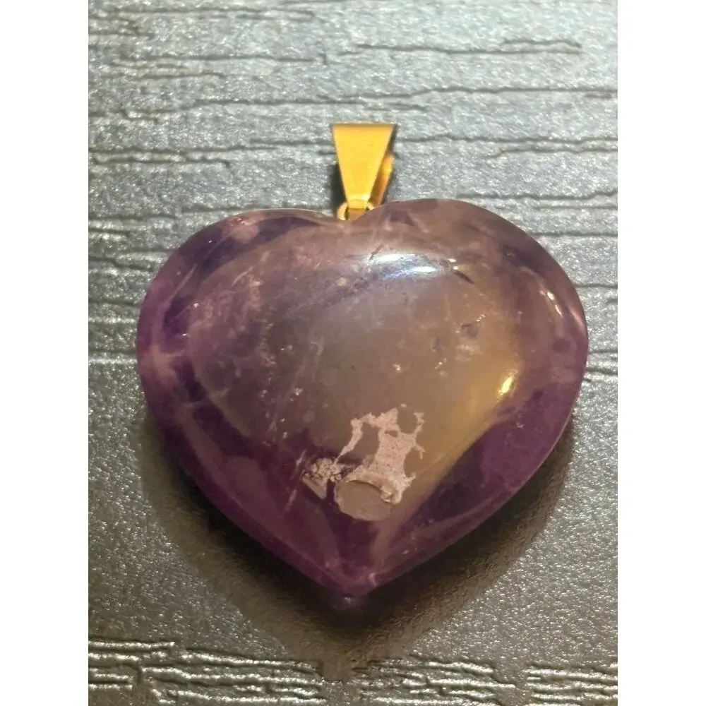 Genuine Amethyst Heart Pendant Gold Tone